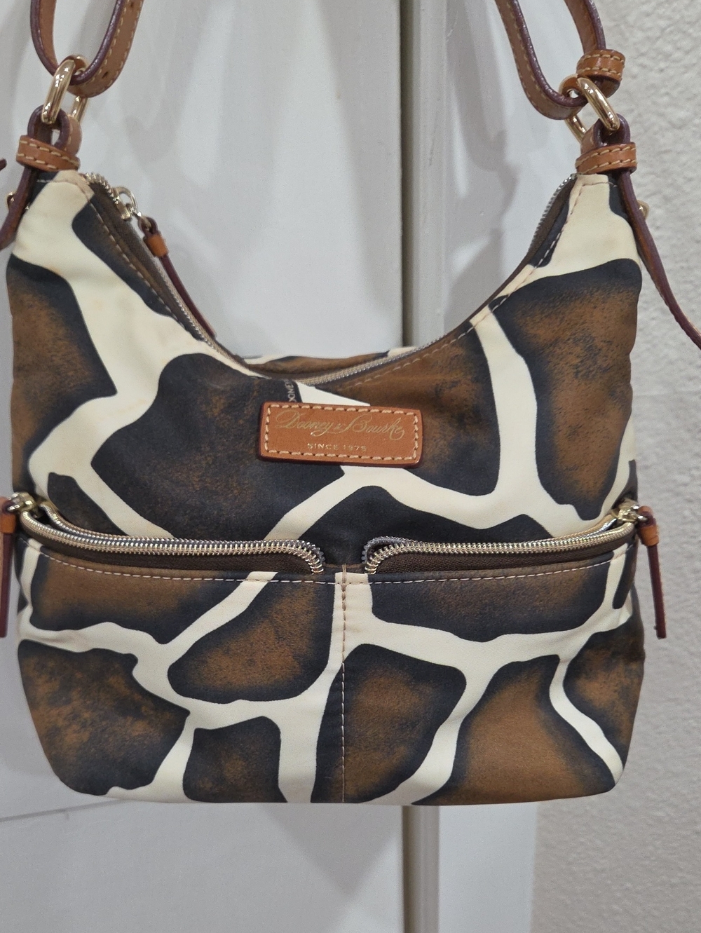 Dooney & Bourke Brown and Cream Giraffe-Print Shoulder Bag